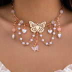 Y2K Butterfly Choker Necklace with Unique Bead Design