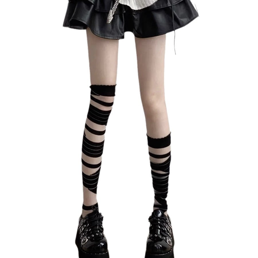 Y2K Striped Over-the-Knee Stockings with Straps