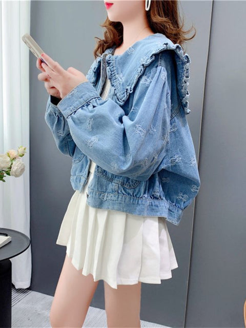New Women's Jean Jacket with Doll Collar Y2K Fashion