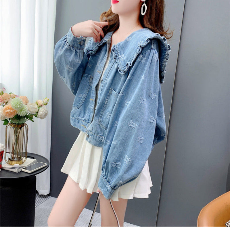 New Women's Jean Jacket with Doll Collar Y2K Fashion