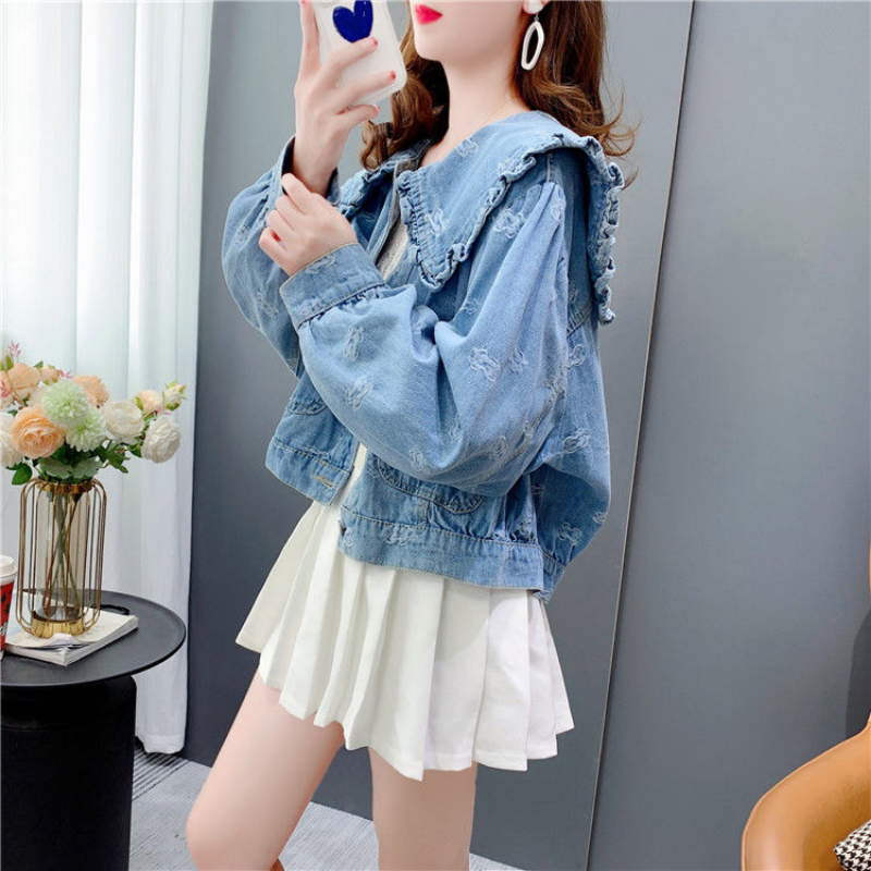 New Women's Jean Jacket with Doll Collar Y2K Fashion