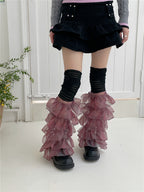 Y2K Aesthetic Lace-Trimmed Leg Warmers for Trendy Style