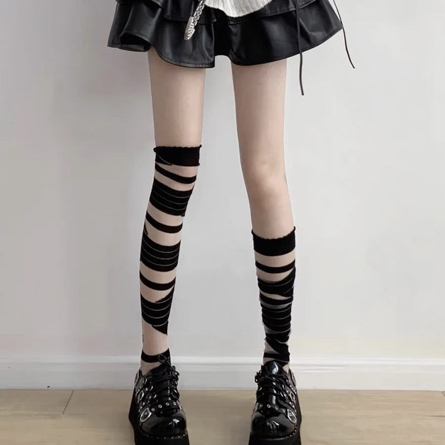 Y2K Striped Over-the-Knee Stockings with Straps