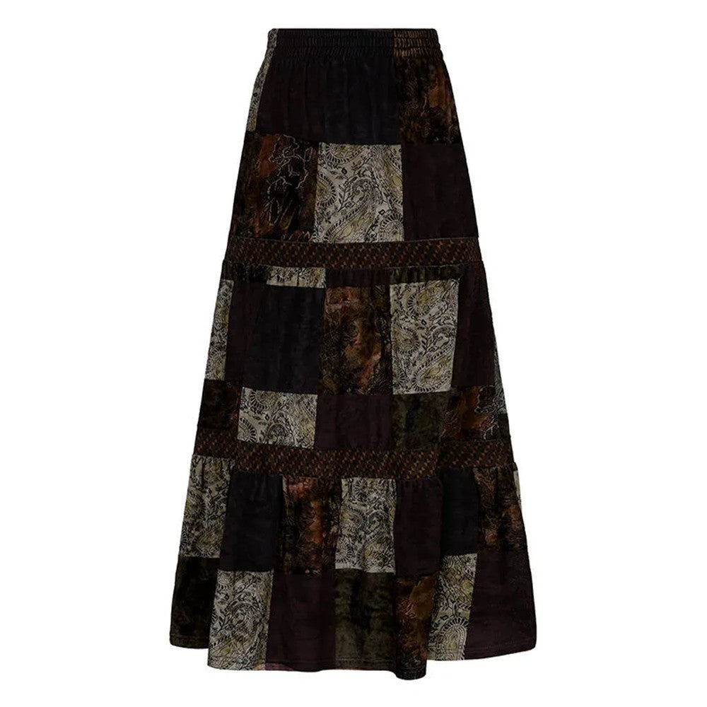 Y2K Brown Pleated Bohemian Grunge Long Skirt for Women