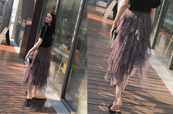 Sheer Tulle Skirt, Fairy Skirt, Sequin Midi Skirt
