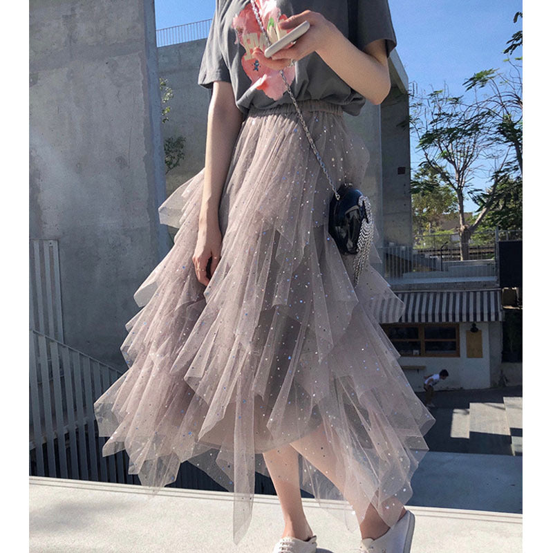 Sheer Tulle Skirt, Fairy Skirt, Sequin Midi Skirt