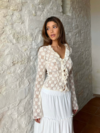 Y2K Vintage Lace Floral Long Sleeve Crop Cardigan