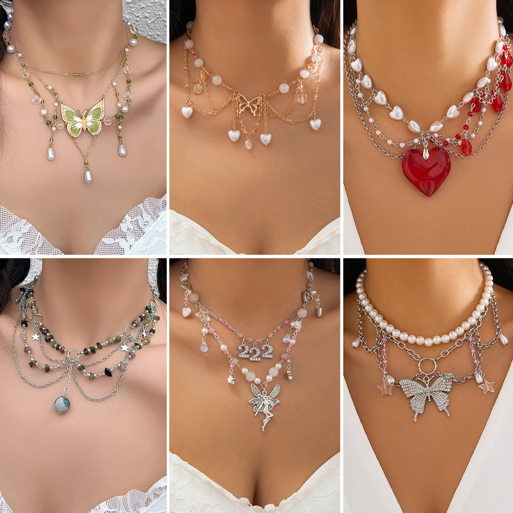 Y2K Butterfly Choker Necklace with Unique Bead Design